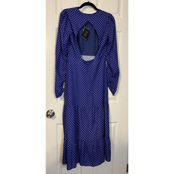 Area Stars Midi Dress XS Extra Small Blue Purple Dot Long Sleeve Tiered NEW - Picture 12 of 15